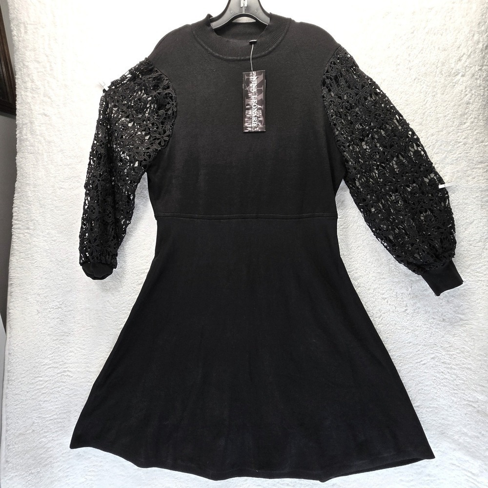 NEW‎ Nina Leonard Black Lace Coquette Sweater Dress XL Witchy Dark Academia Goth